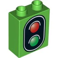 Duplo Brick 1 x 2 x 2 with No Bottom Tube, Traffic Signal Double Print / Bright Green
