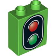 Lego Duplo Brick 1 x 2 x 2 with No Bottom Tube, Traffic Signal Double Print / Bright Green