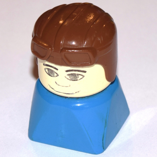 Lego Duplo 2 x 2 x 2 Figure Brick Early, Aviator Hat Brown, Looking Straight Print / Blue