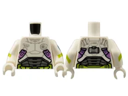 Torso Armor, Light Bluish Gray Star Command Logo, Medium Lavender and Lime Trim Pattern / White Arms with Badge and Lime Stripe Pattern / White Hands