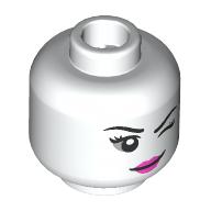 Lego Minifig Head Harley Quinn, Eyebrows, Light Bluish Grey Eyeshadow, Dark Pink Lips, Wink / Pink Bubblegum Bubble Print / White