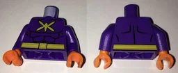 Torso Batman Muscles Outline with Yellow Killer Moth Logo and Belt Pattern / Dark Purple Arms / Orange Hands