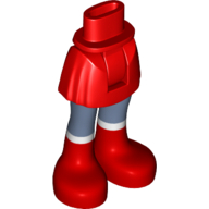 Lego Minidoll Hips and Short Skirt with Sand Blue Leggings and Red Boots with White Trim Print / Red