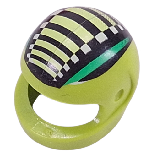 Lego Helmet, Standard with Green Stripes, Black Bars, and White Checks Print / Lime