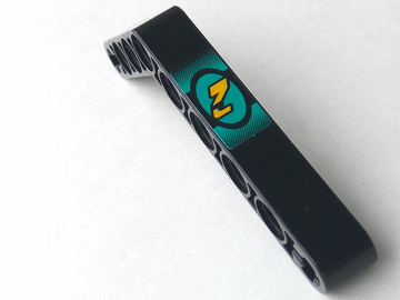 Lego Technic, Liftarm, Modified Bent Thick 1 x 9 (6 - 4) with Yellow Number 2 on Dark Turquoise Pattern (Sticker) - Set 8202