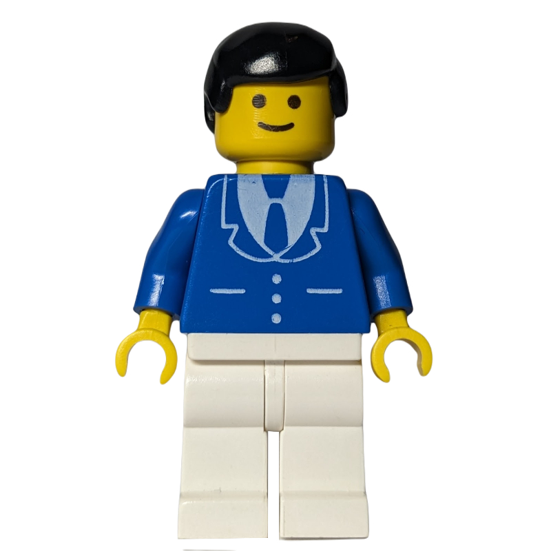 Lego Blue Torso, White Legs, Black Hair