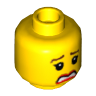 Lego Minifig Head, Brown Eyebrows Scared / Smiling Print [Hollow Stud] / Yellow