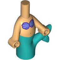 Lego Microdoll Body Mermaid with Blue Violet Shells, Dark Turquoise Tail print / Warm Tan
