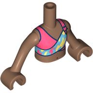 Lego Minidoll Torso Girl with Medium Brown Arms and Hands with Coral, Medium Blue, Bright Light Yellow Top print / Medium Brown