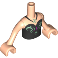 Lego Minidoll Torso Girl with Black Strapless Top with Sand Green and Magenta Embroidery, Leaf Pendant on Black Necklace Print, Light Nougat Arms and Hands / Light Nougat