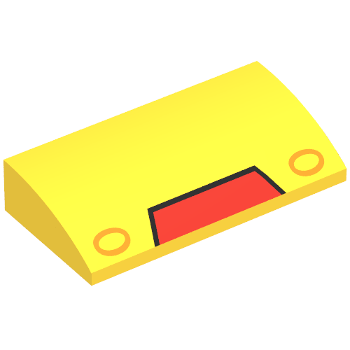 Lego Brick Curved 2 x 4 x 2/3 No Studs, with Bottom Tubes and Iron Man Mask print / Yellow