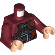 Lego Torso Jacket with Silver Clasps and Large Belt Buckle Print, Dark Red Arms, Light Nougat Hands / Reddish Brown