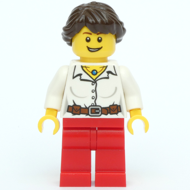 Lego White Torso, Red Legs, Dark Brown Hair