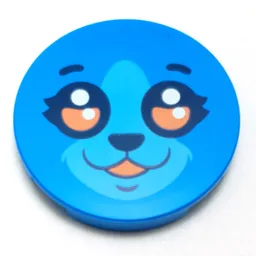 Tile Round 3 x 3 with Face, bright Light Blue Muzzle, Coral/Black Eyes Print / Dark Azure