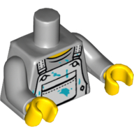 Lego Torso Crew Neck Shirt with White Overalls with Breast Pocket and Paint Stains Print, Light Bluish Gray Arms, Yellow Hands / Light Bluish Gray