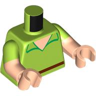 Lego Torso, Dual Molded Arms, Shirt, Light Nougat Neck, Bright Green Collar, Reddish Brown Belt print, Lime Sleeves Pattern, Light Nougat Arms and Hands / Lime