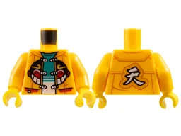Torso Jacket with Monkie Kid Logo, Dark Turquoise and White Shirt, Chinese Logogram '天' (Sky) Pattern / Bright Light Orange Arms / Yellow Hands