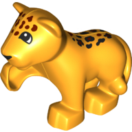 Lego Duplo Animal Leopard Cub with Raised Paw and Spots on Head and Back Print / Bright Light Orange