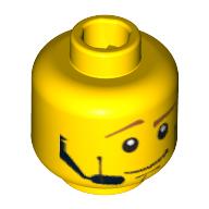 Lego Minifig Head Agent Swipe, Male, Brown Eyebrows, White Pupils, Vertical Cheek Lines, Headset Print [Blocked Open Stud] / Yellow