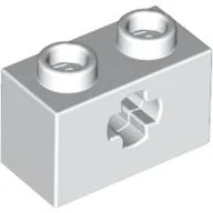 Technic Brick 1 x 2 with Axle Hole Type 1 [+ Opening] and Bottom Pin / White