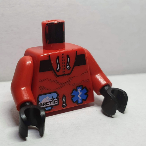 Lego Torso Arctic Logo Small and EMT Star of Life Print, Red Arms, Black Hands / Red