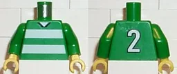 Torso Soccer Uniform Shirt with White Horizontal Stripes, Neck, and Number  2 on Back Pattern / Green Arms / Yellow Hands