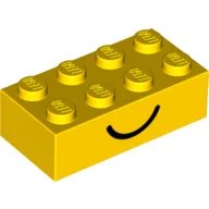 Brick 2 x 4 with Smile and Frown Print on Opposite Sides / Yellow