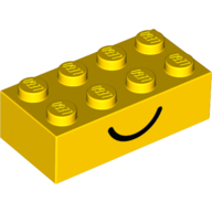 Lego Brick 2 x 4 with Smile and Frown Print on Opposite Sides / Yellow