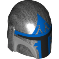 Lego Helmet Mandalorian with Holes, Black Visor, Blue Markings Print / Pearl Titanium