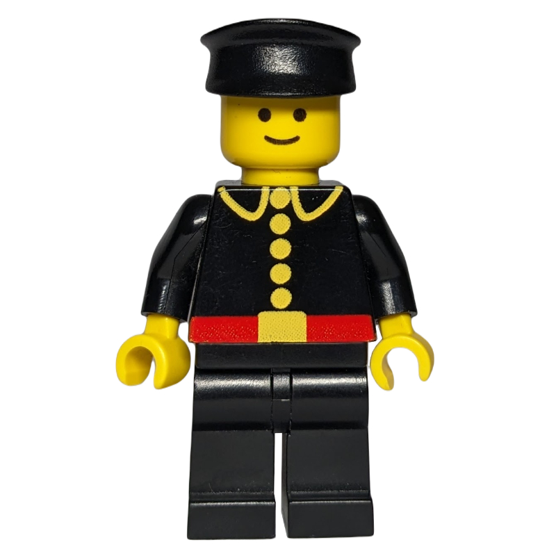Lego Fireman, Classic, Black Fire Jacket with Red Belt and Buttons, Black Hat