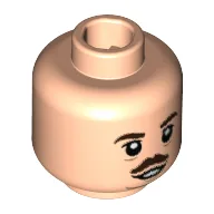 Minifig Head Jacob Kowalski, Dark Brown Eyebrows and Moustache, Sagging Lines Under Eyes and Chin Print [Hollow Stud] / Light Nougat