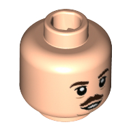Lego Minifig Head Jacob Kowalski, Dark Brown Eyebrows and Moustache, Sagging Lines Under Eyes and Chin Print [Hollow Stud] / Light Nougat