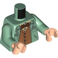 Lego Torso, Kacket, Medium Nougat Vest, Dark Red Bow Tie, Tan Shirt print, Sand Green Arms, Light Nougat Hands / Sand Green