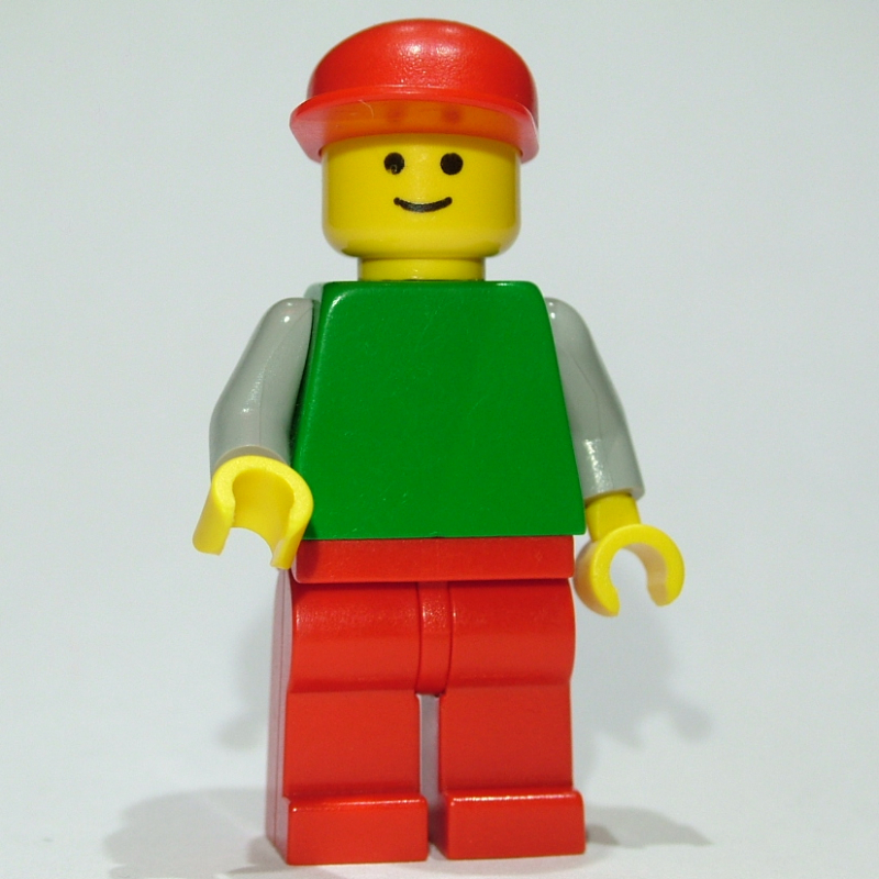 Lego Man - Green Torso, Red Legs, Red Cap