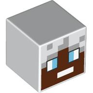 Lego Minifig Head Special, Cube with Pixelated Reddish Brown Face, Large Blue Eyes Print / White