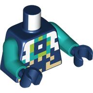 Lego Torso, Pixelated White/Dark Turquoise/Lime Shapes print, Dark Turquoise Arms, Dark Blue Hands / Dark Blue