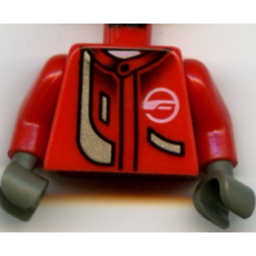 Lego Torso Jacket and White Neck with Silver Stripe Print, Red Arms, Dark Gray Hands / Red