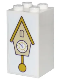 Brick 2 x 2 x 3 with Gold and Tan Cockoo Clock with White Clock Face Pattern (Sticker) - Set 43205