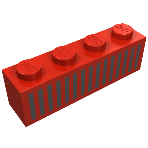 Lego Brick 1 x 4 with Bottom Tubes, Lowered Center Cross Support with Black 15 Bars Grill Print / Red