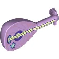 Musical Instrument Lute with Tan Strings, Star Print / Lavender