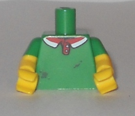 Lego Torso Polo Shirt with Red and White Collar, Pizza Sauce Stains on Front Pattern / Yellow Arms with Molded Green Short Sleeves Pattern / Yellow Hands