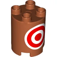Duplo Brick Round 2 x 2 x 2 with Red and White Target Print / Dark Orange