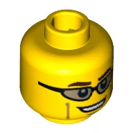 Minifig Head Mountain Climber, Trans-Brown Sunglasses, Dark Brown Eyebrows and Cheek Lines Print [Hollow Stud] / Yellow