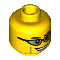 Lego Minifig Head Mountain Climber, Trans-Brown Sunglasses, Dark Brown Eyebrows and Cheek Lines Print [Hollow Stud] / Yellow