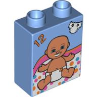 Lego Duplo Brick 1 x 2 x 2 with Baby in Diaper and '12' Print / Medium Blue