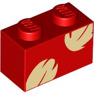 Lego Brick 1 x 2 with Tan Leaves print / Red