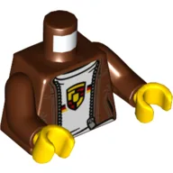 Torso Jacket, Zipper, White Shirt, Porsche Symbol/Logo Print, Reddish Brown Arms, Yellow Hands / Reddish Brown