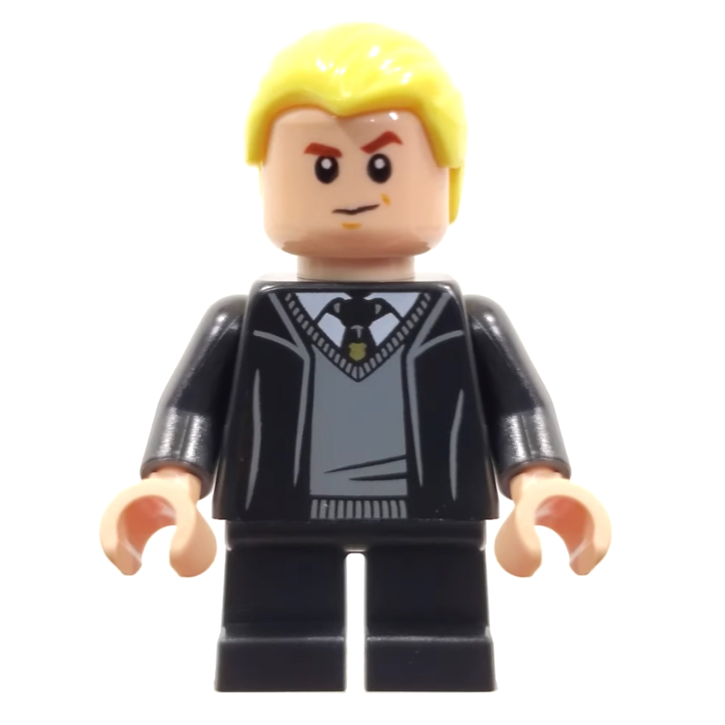 Lego Draco Malfoy, Open Long Robes over Slytherin Sweater, Short Black Legs