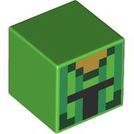 Lego Minifig Head Special, Cube with Black visor, Green Cactus Stripes print / Bright Green