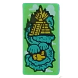 Tile 1 x 2 with Dark Turquoise Dragon on Temple Print / Trans-Bright Green